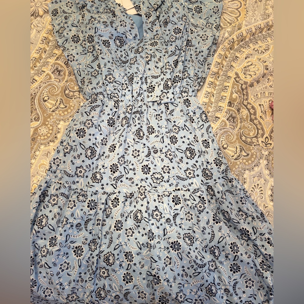 Ann Taylor Floral Flutter Sleeve Belted Flare Dress Dry Cleaned 8 - Picture 6 of 10